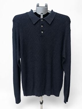 Harold's Navy Textured V-Neck Polo Sweater